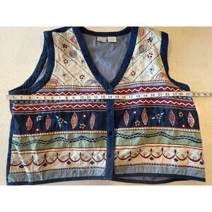 Blair Vintage‎ Vest Knit Embroidered Denim Cottage Core 2XL